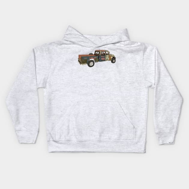 Hand Drawn Jeep Willys Custom Truck Kids Hoodie by ItsRTurn